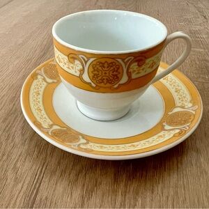 Vtg MCM Nogoya Japan YAMASEN 24 Ct Gold Plated Fine Porcelain Tea Cup‎ & Saucer